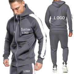 Custom Logo Men Zip Hoodies+Joggers Pants 2 Piece Tracksuit Set Running Jogging Sports Wear Hooded SweatSuit Winter Outfits