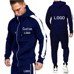 Custom Logo Men Zip Hoodies+Joggers Pants 2 Piece Tracksuit Set Running Jogging Sports Wear Hooded SweatSuit Winter Outfits