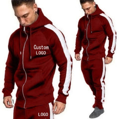 Custom Logo Men Zip Hoodies+Joggers Pants 2 Piece Tracksuit Set Running Jogging Sports Wear Hooded SweatSuit Winter Outfits