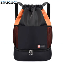 Double Layer Clothes Shoe Gym Backpack Outdoor Travel Running Fitness Bag Drawstring Pocket Woman Men Drawstring Sports Backpack