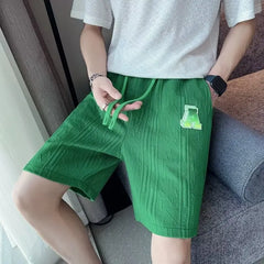 Spring Men's Shorts Korean Fashion Green Shorts Harajuku High Street Men's Clothing Men's Casual Shorts At Home New