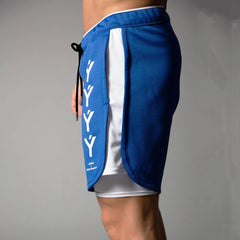 1 Double Layer Shorts Men Gym Fitness Workout Bermuda Run Sports Quick Dry Male Short Shorts Summer Casual Beach Pants