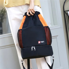 Double Layer Clothes Shoe Gym Backpack Outdoor Travel Running Fitness Bag Drawstring Pocket Woman Men Drawstring Sports Backpack