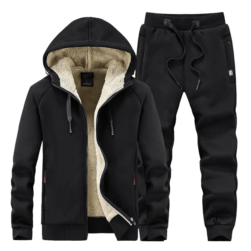 Men's Sportswear New Winter Sportsuit Pants Thermal Hoodies Men's 2 Pieces Set Warm Sport Suit Fleece Tracksuit Windproof Gym