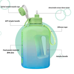 2L Sports Water Bottle With Straw Large Capacity Fitness With Scale Gradient Kettle Outdoor Plastic Portable Water Bottle