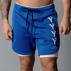 1 Double Layer Shorts Men Gym Fitness Workout Bermuda Run Sports Quick Dry Male Short Shorts Summer Casual Beach Pants